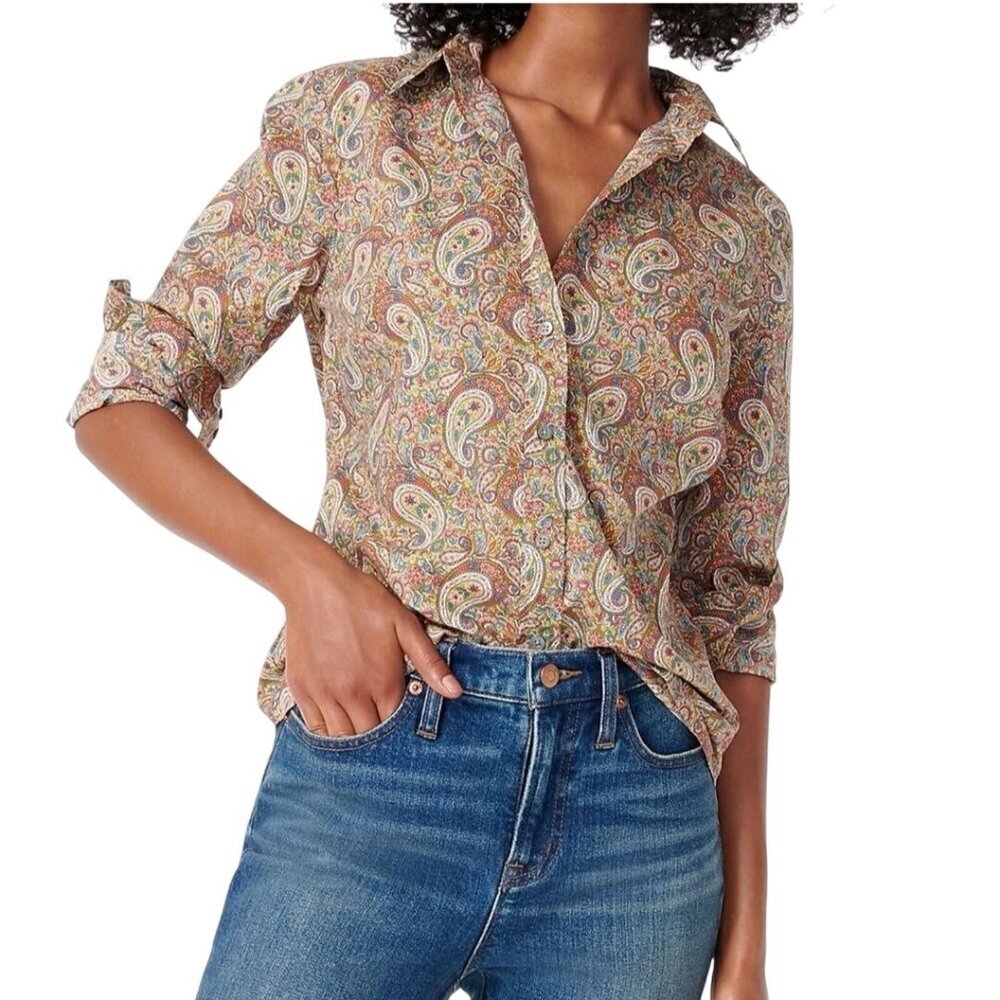J.Crew Liberty Fabric Slim Perfect Shirt Lee Manor Paisley Sustainable Size 8